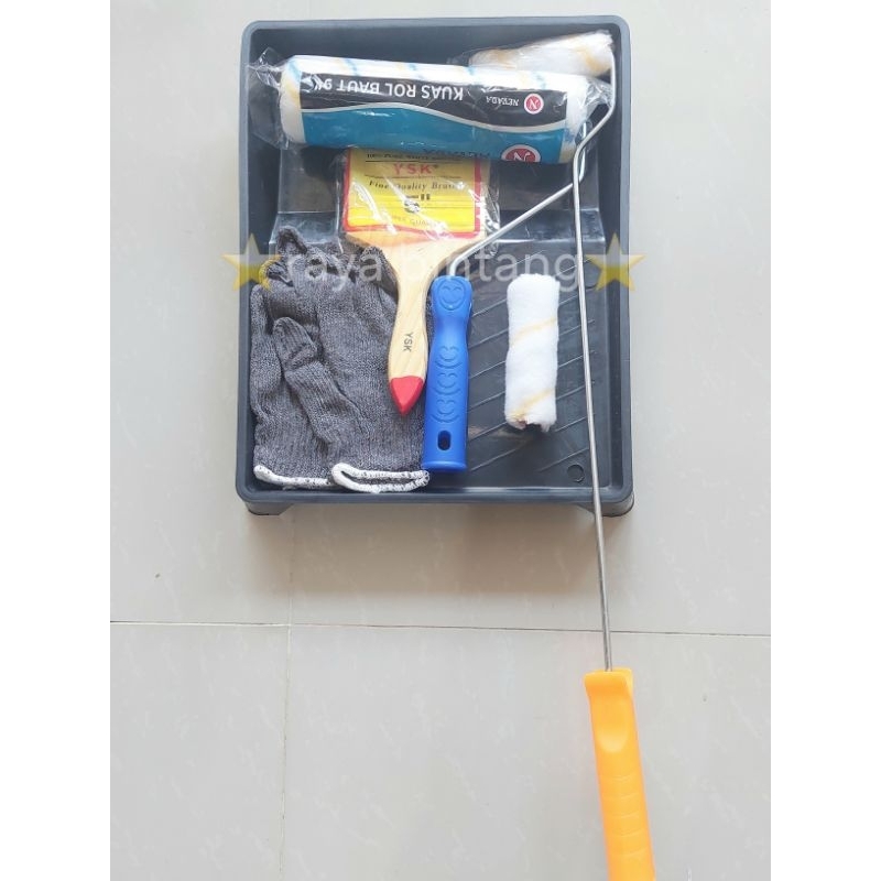 SD - Paket bak 7 in 1 kuas roll 9inch kuas 5inch refill sarung tangan rajut 3 benang peralatan