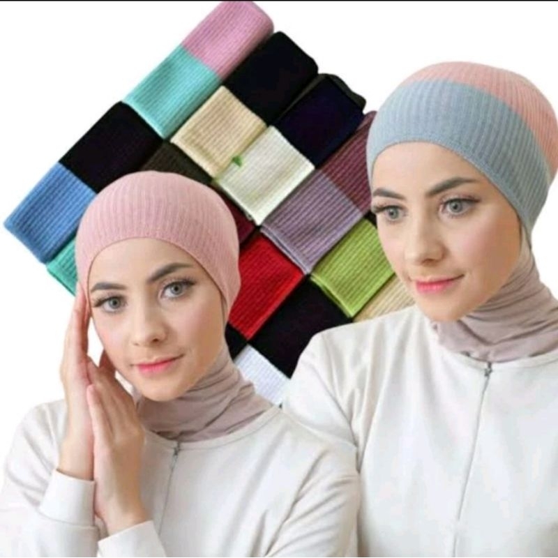 Ciput Rajut Dua Warna Alas Jilbab