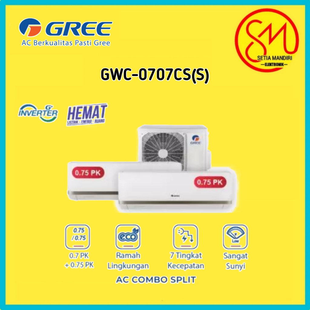 GREE AC Combo Split - Inverter - GWC-0707CS(S) - Putih (2 INDOOR 3/4 PK + 3/4 PK & 1 OUTDOOR)