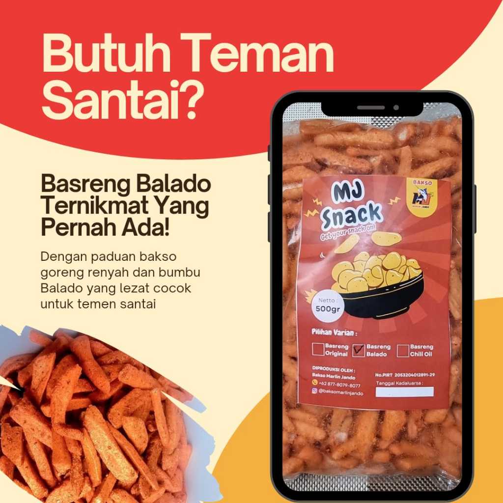 

Basreng Balado MJ Snack 500gr Cemilan Instan