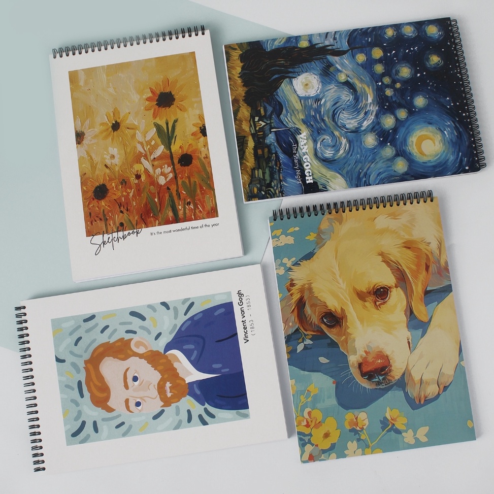 

KODE S4W9 Bukuqu Sketsa book Van Gogh Edition Sketchbook Kraft Ring Kraft paper Sketch book sketchpad