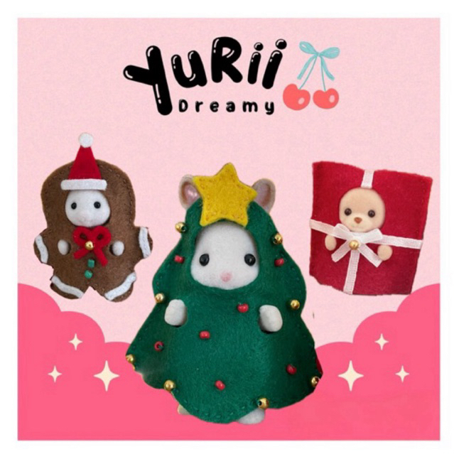 Baju Sylvanian baju boneka - Family Set ( Gift, Xmas Tree, GingerBread ) Baju Natal Set 3 pcs