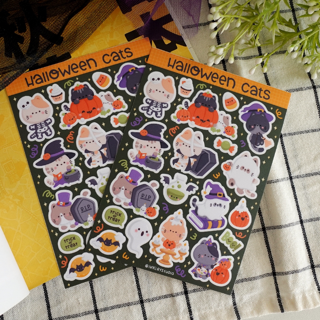 

Halloween Cat Sticker Sheet | Waterproof | Aesthetic Sticker | Sticker Sheet Pack | Planner Sticker