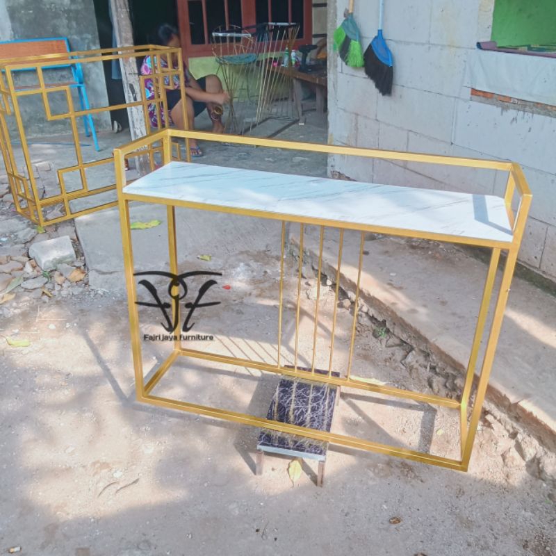meja console minimalis gold hpl marmer