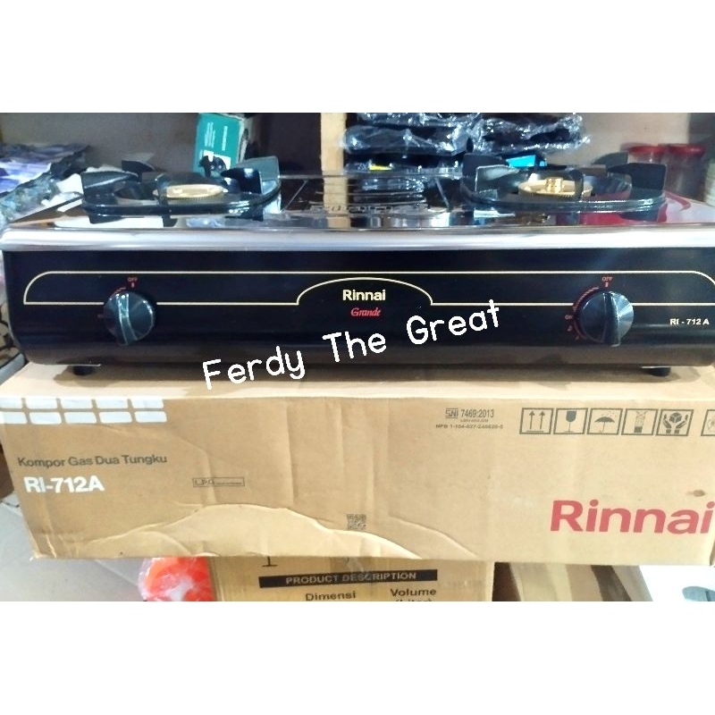Kompor Gas 2 tungku rinnai 712 A stainless putih 2 mata tinggi / kompor rinnai 712a / kompor gas rin