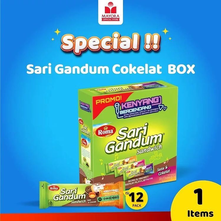 

Roma Sari Gandum 324 GR, 1 pak isi 12 pcs @27 gr