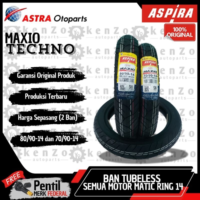 [Original Aspira Astra] Paket Sepasang Ban Tubeless Motor Suzuki Nex Spin & Mio J M3 Mio Soul Sporty