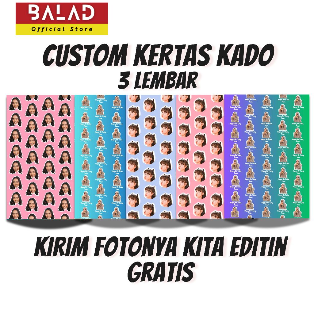 

KERTAS KADO CUSTOM MUKA (3 LEMBAR) PAKAI FOTO SENDIRI MOTIF SUKA SUKA / WRAPPING PAPPER GIFT