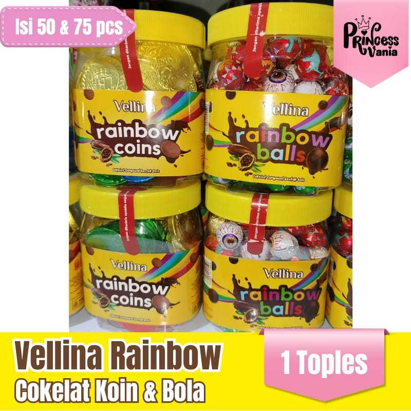 

VELLINA RAINBOW COINS BALLS CHOCOLLATTE JAR COKELAT BENTUK KOIN DOLAR BOLA KEMASAN TOPLES