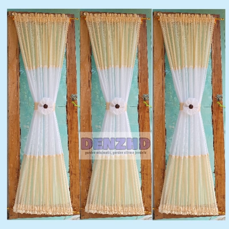 gorden vitrase kupu-kupu warna cream putih tinggi 150cm
