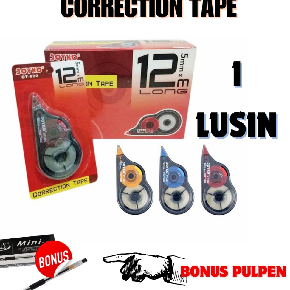 

KODE T8I8 1 Lusin Free Pulpen Tip Ex Roll Correction Tape Joyko Ct 522 Tip Ex Kertas Toko Gemilang
