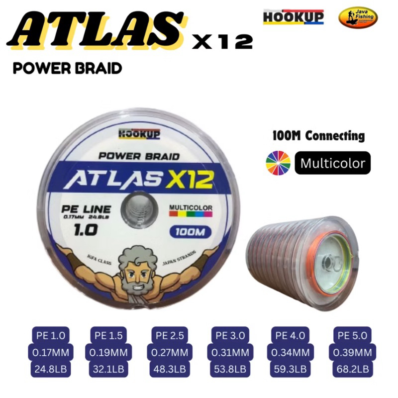 PE ATLAS X12 100METER MULTICOLOR DAN BLACK