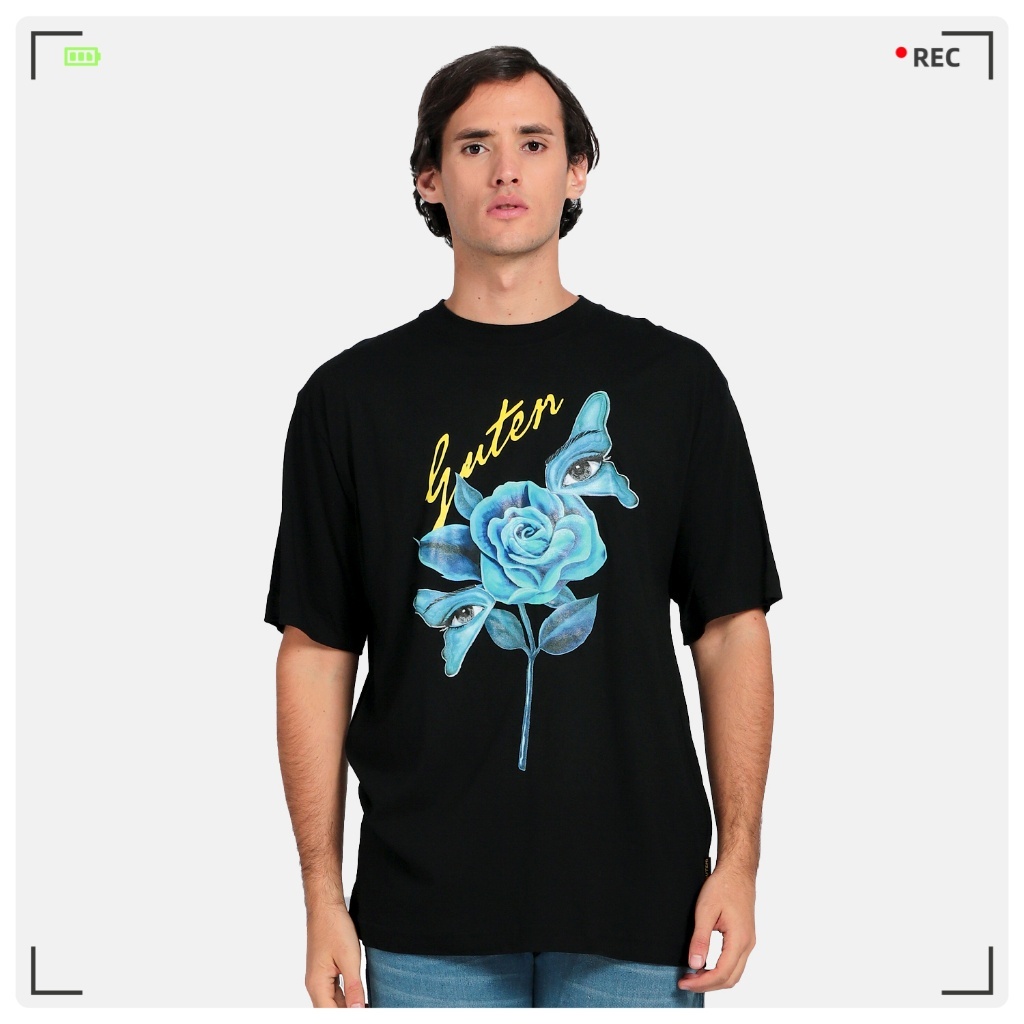 （COD）Erigo T-Shirt Ramen Street Black Unisex Bernafas dan keringat menyerap