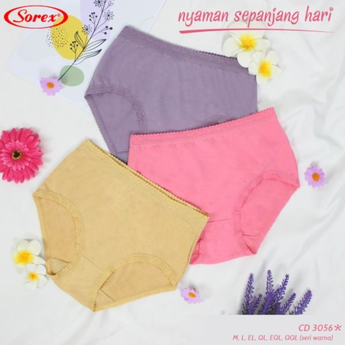 ( 3pc ) CD Sorex 3056 | Sorex Celana Dalam Wanita Midi Katun Mix Karet Renda - May Yasmine