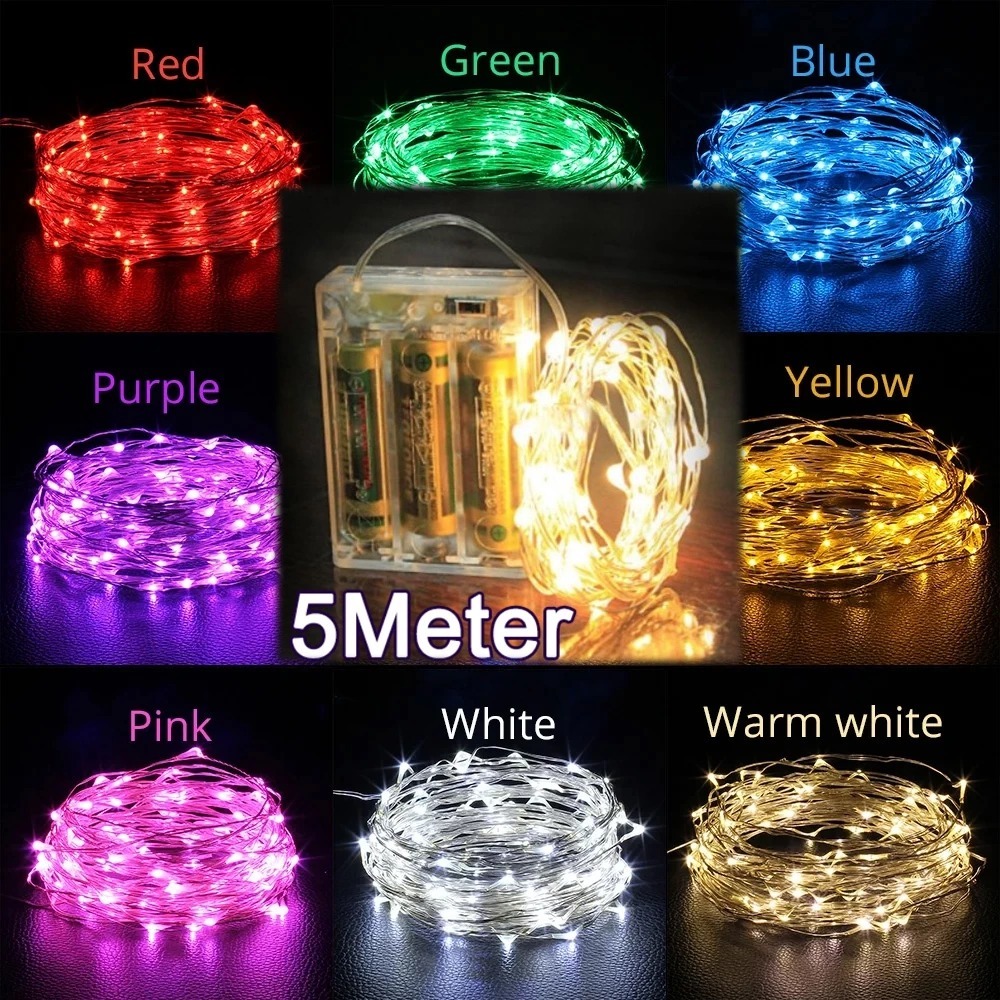 Lampu tumbler kawat led 5 meter/ fairy light/ lampu tumblr led hias baterai AA/ lampu kelap kelip wa