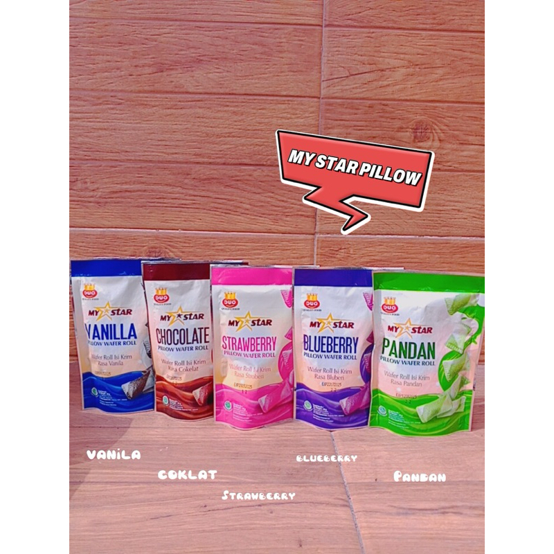 

My Star Pillow Wafer Roll Duo - Strwberry - Pandan - Blueberry - Coklat - Vanilla