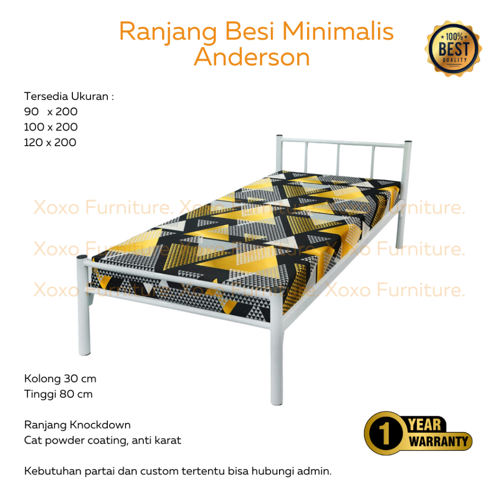 Ranjang Single Anderson Besi Minimalis 90x200 100x200 120x200 (S1) P2