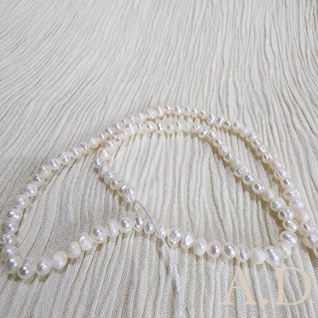 Manik Mutiara Air Tawar ASLI Model OVAL dan BULAT Warna Putih 2mm-4mm