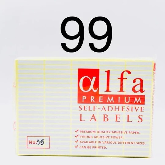 

NSM MURAH - LABEL HARGA LEMBARAN ALFA P99 / Stiker Sticker Label Nama Undangan Harga Alfa No 99 / 5 mm x 36 mm