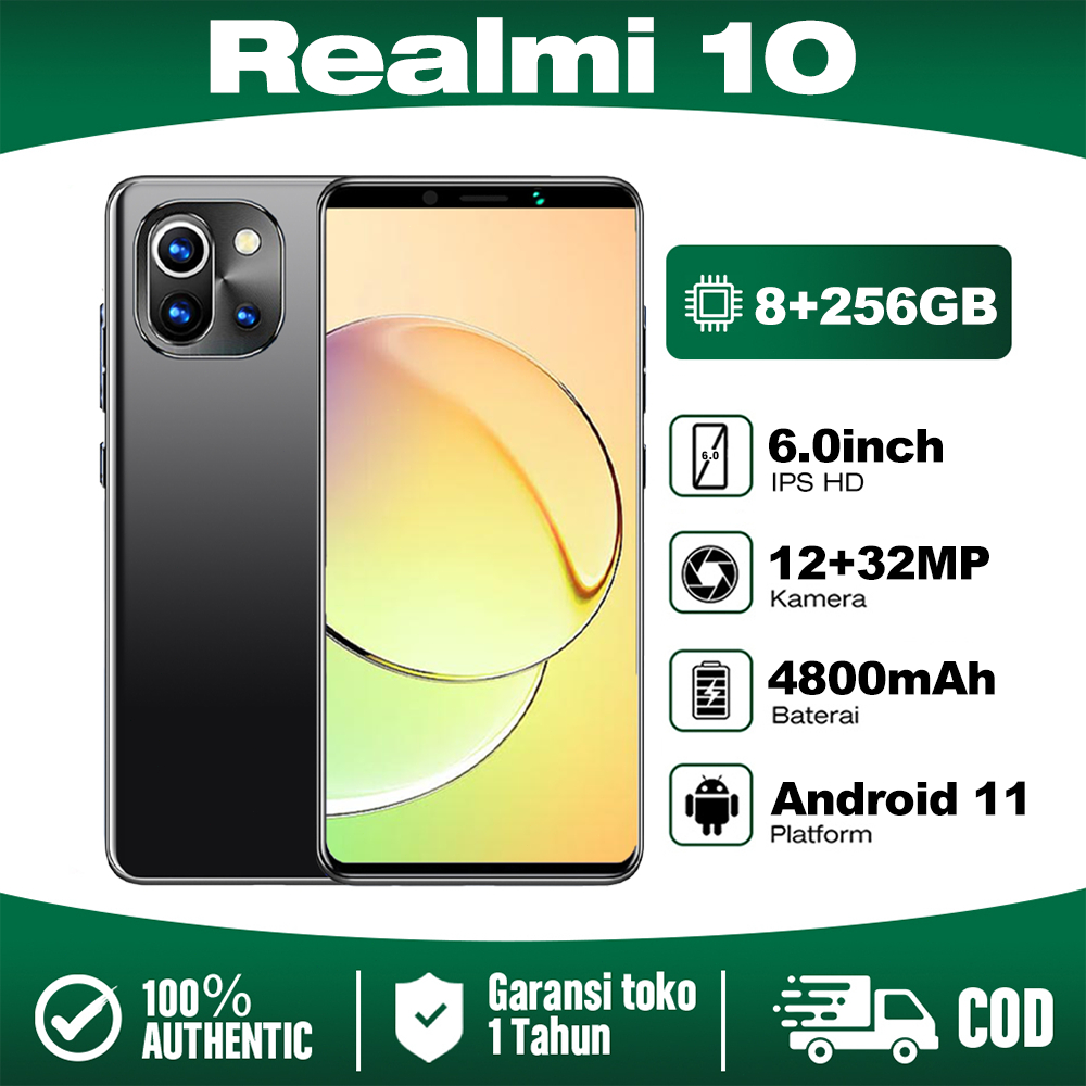 Hp murah realmi 10 layar 6.0inch  Ram 256GB 128GB terbaru 2024 asli handphone Android 12+32MP HD AI 