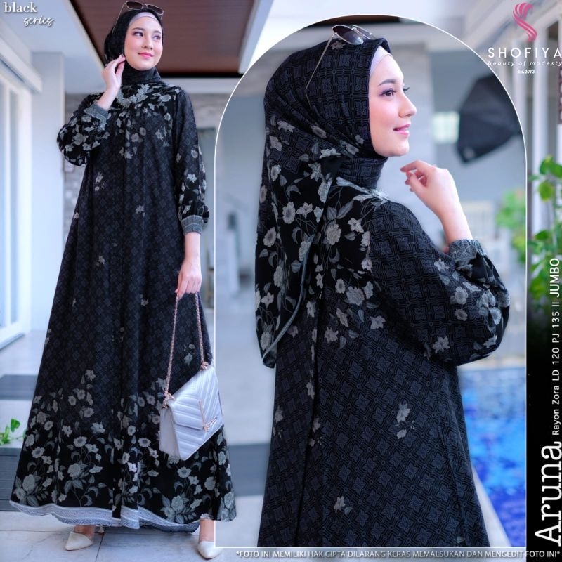 [LD 120] ARUNA #7 SET GAMIS HIJAB DRESS PESTA WANITA JUMBO MEWAH BAHAN RAYON LUNA PREMIUM ORI BY SHO