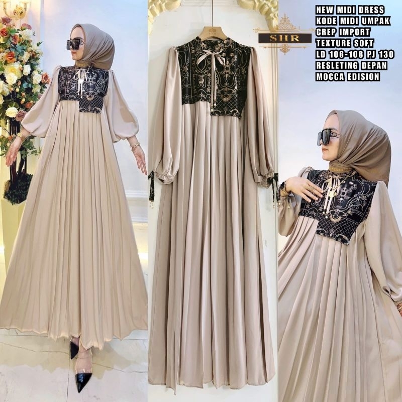 *NEW SHR ORI* READY MIDI DRESS YUNFA JUMBO CREPE BY SHR ORI SIAP KIRIM