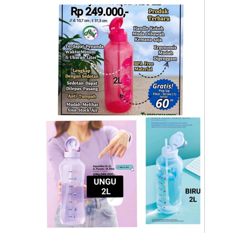 ORIGINAL TUPPERWARE BOTOL MINUM 2L ESTETIK UNGU