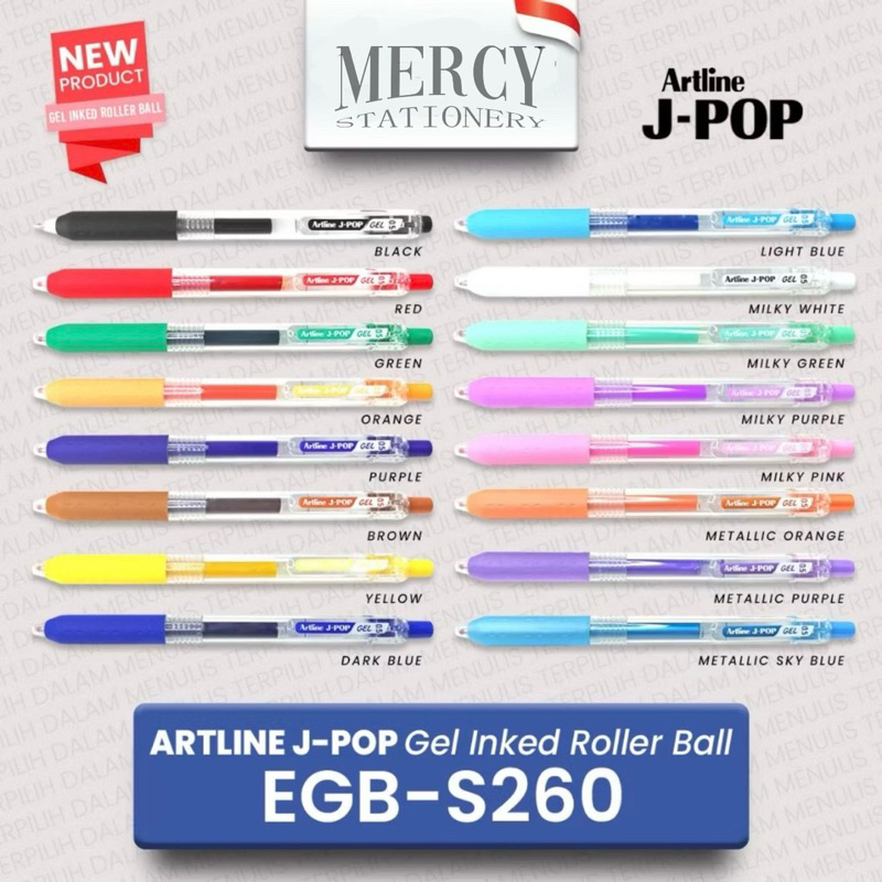 

Gel Inked Roller Ball 0.5 mm Bolpoin Artline JPOP 24 Warna Refill Ink Sarasa Kokoro