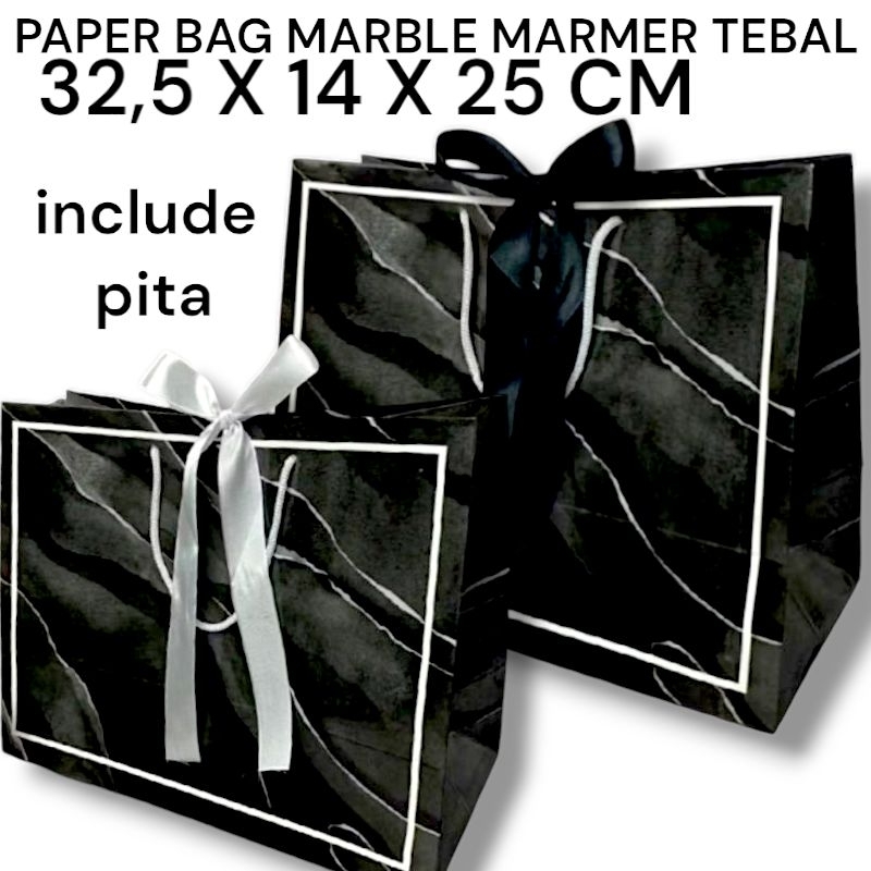 

PAPER BAG HITAM MOTIF MARBLE MARMER HITAM 32,5 X 14 X 25 CM (INCLUDE PITA)