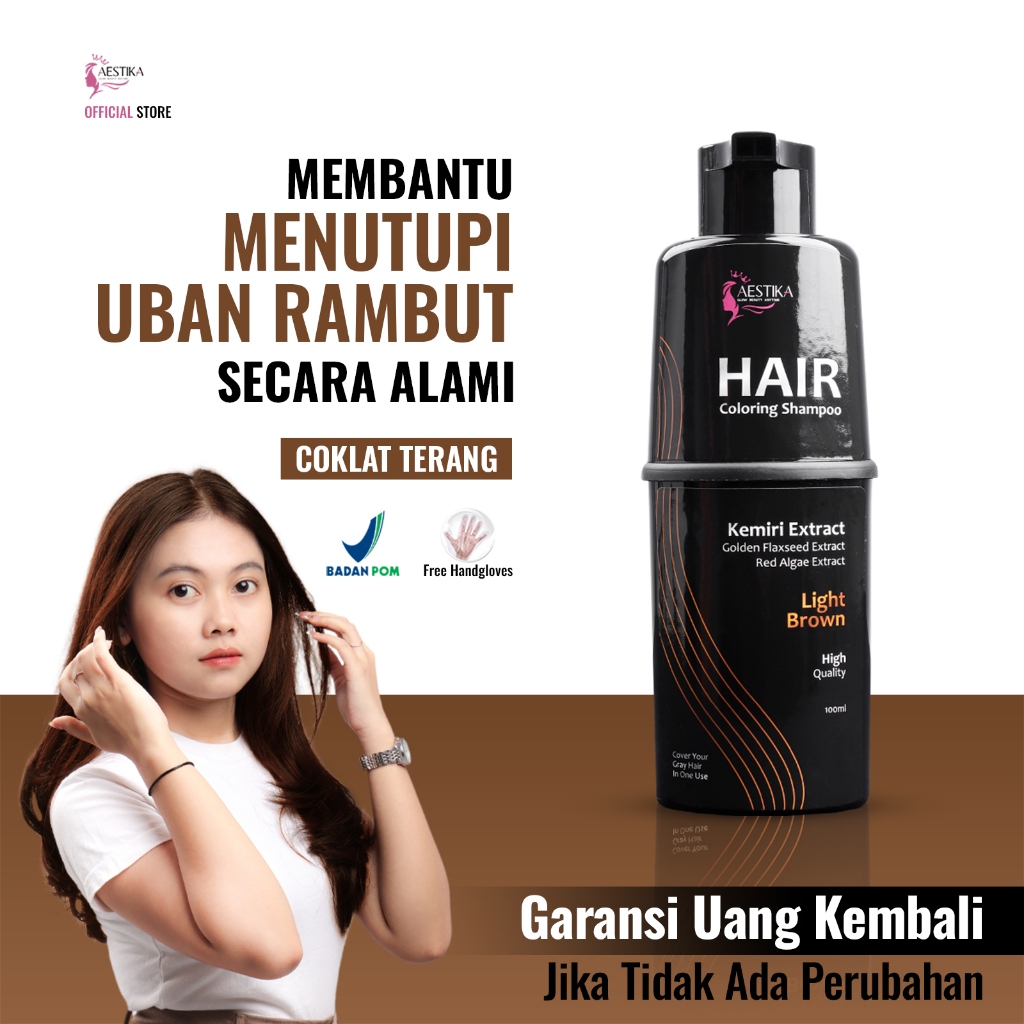 Aestika Light Brown Hair Coloring Shampo - Shampo Pewarna Uban Coklat Terang,  Shampo Pewarna Uban