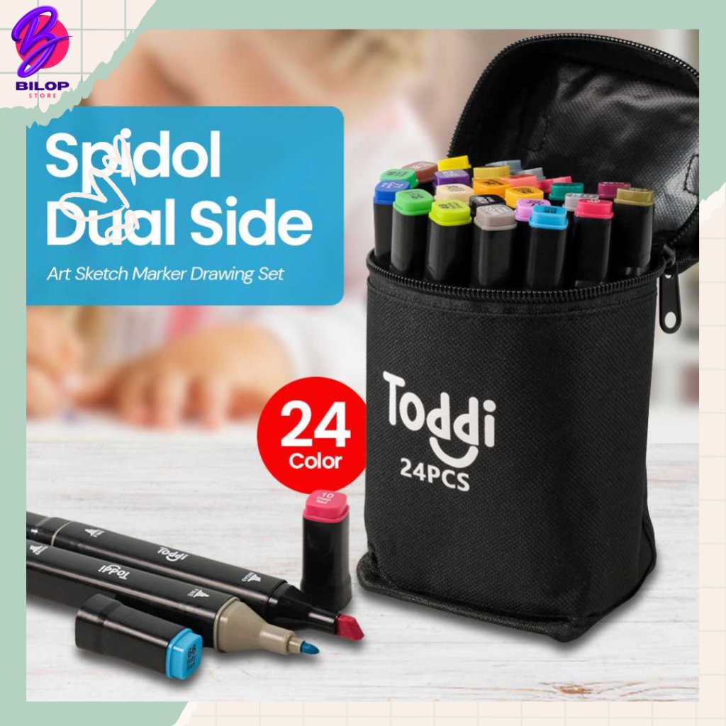 

Toddi Spidol WarnaDual Side Fine Art Marker Brush Double Tip 24 Color Highlighter