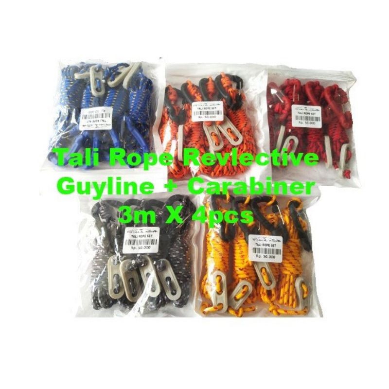 4 PCS 4 M Reflective Tali Tenda Flysheet + Pengecang Tali Tenda + Carabiner Dhaulagiri