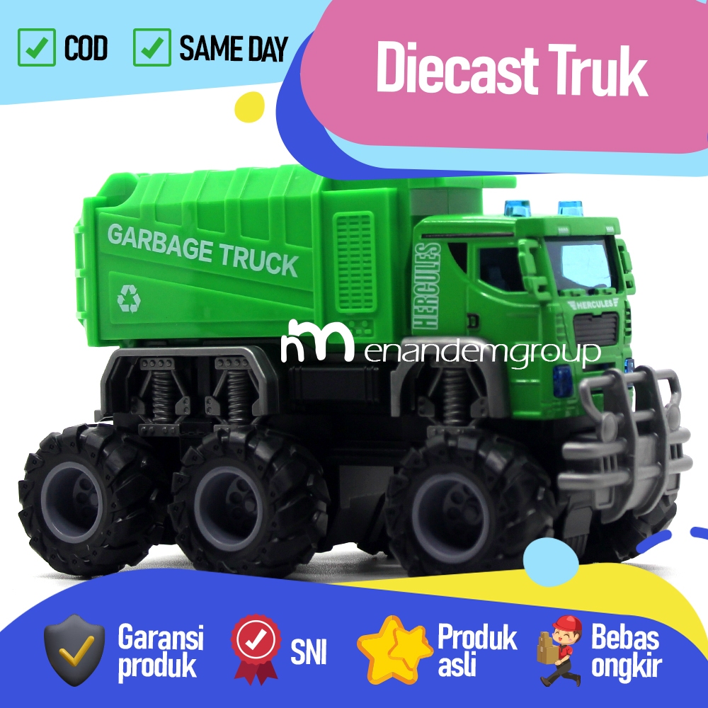 Mainan Mobil Diecast Miniatur Mobil Monster Truk Sampah Sanitation Inersia Metal