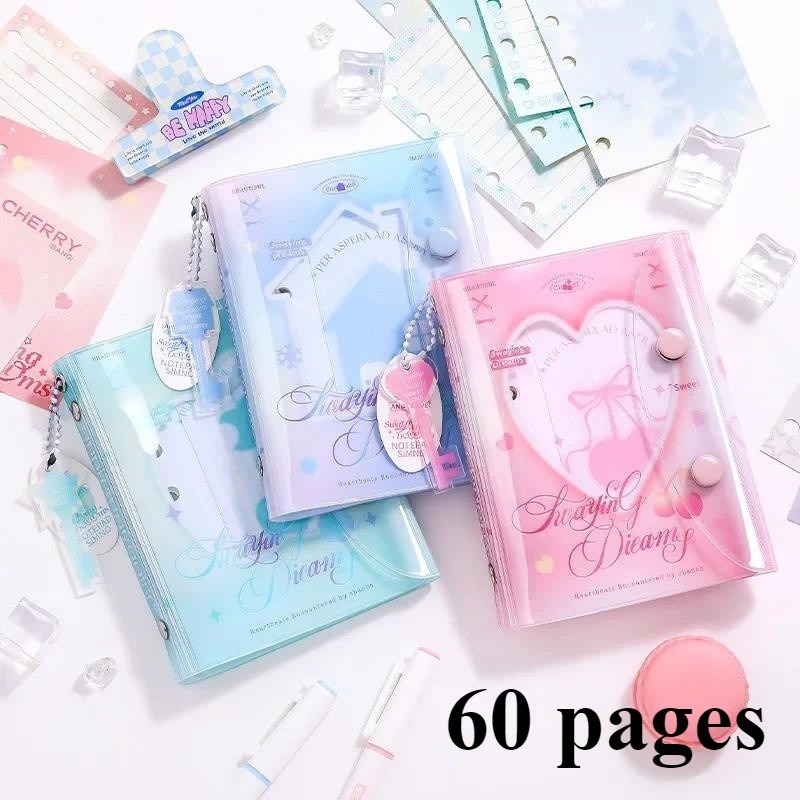 

60 Halaman M5 Buku Kartu Dreamy Scrapbook Notebook dengan Pendant Pink Blue Portable Buku Pocket Notebook Mini Waterpoof Buku Buku Lepaskan