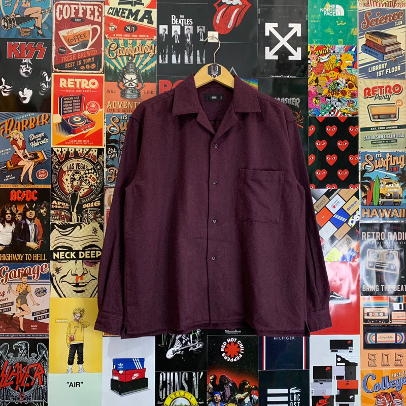 Kemeja Flanel Wool Single Pocket Boxy Pria / Wanita Hare Maroon