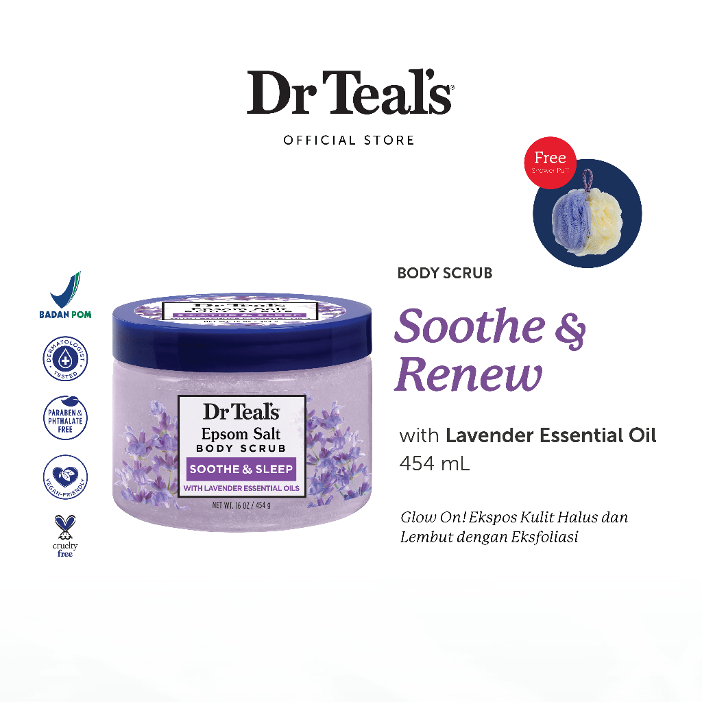 Dr Teal's Body Scrub/Eksfoliasi Kulit Pure Epsom Salt - Lavender Essential Oil 454 GR