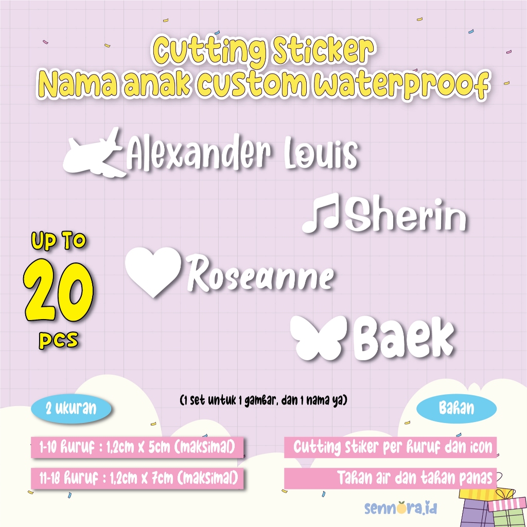 

STIKER NAMA ANAK WATERPROOF DAN TAHAN PANAS | CUTTING PER HURUF