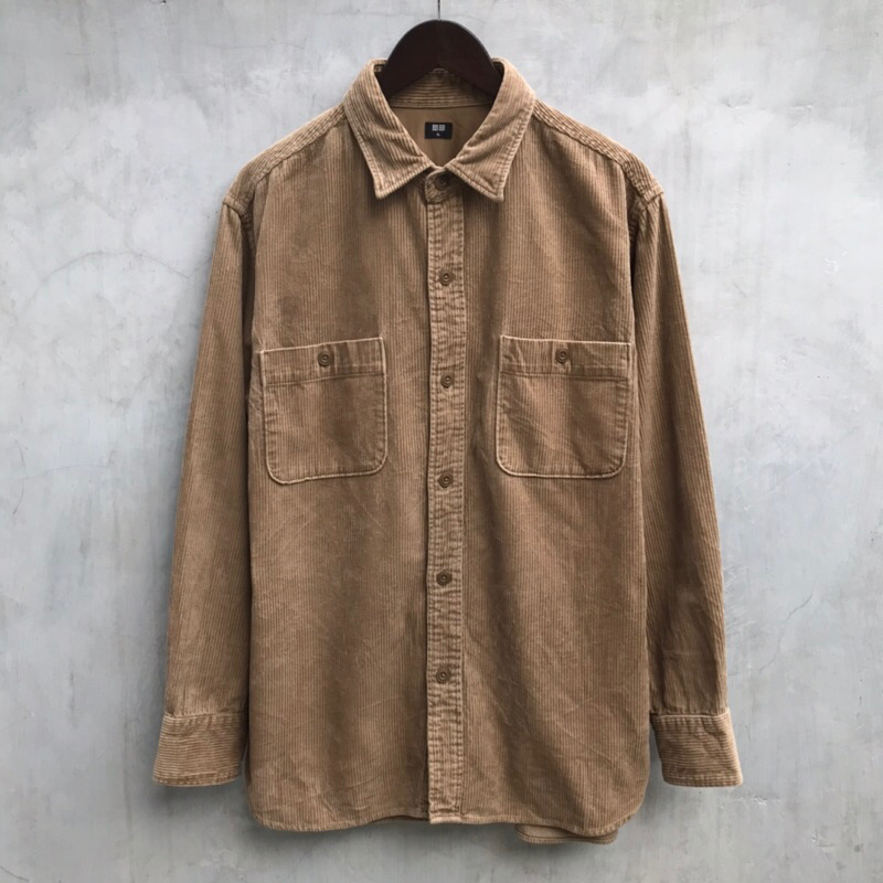 Kemeja Corduroy by Uniqlo Work Shirt Beige XL