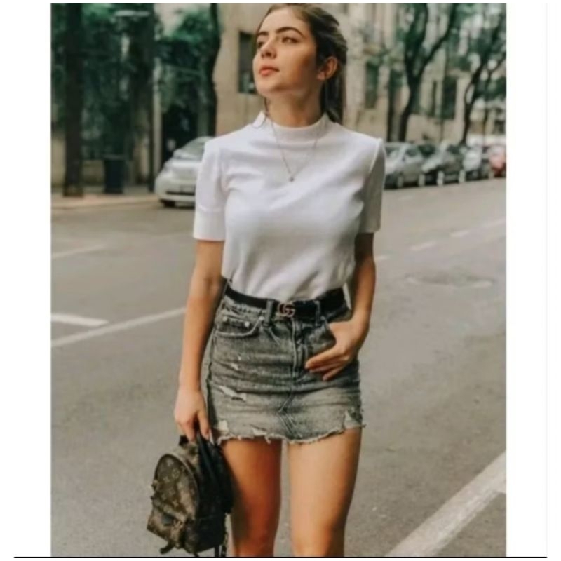 Turtleneck Lengan Pendek/Atasan wanita Model Korea
