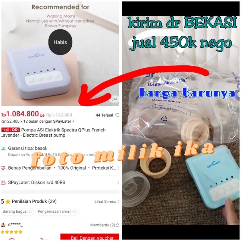 SPECTRA Q+ SECOND/ POMPA ASI BEKAS PAKAI/ BREASTPUMP / POMPA ASI PRELOVED