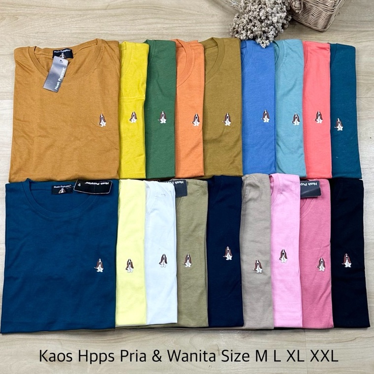 Kaos Hpps Unisex Pria dan Wanita Hush Puppies Ori Logo Bordir dan Embos Ukuran Standart M L XL XXL B