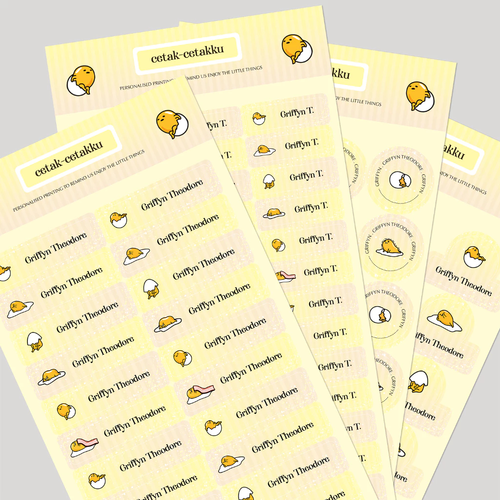 

GUDETAMA / STICKER NAMA COMBO PACK - 103 pcs (4 Bentuk , 4 Ukuran) / Sticker Vinyl Waterproof (Tahan Air & Anti Sobek) / Label Sekolah / Label Nama Anak