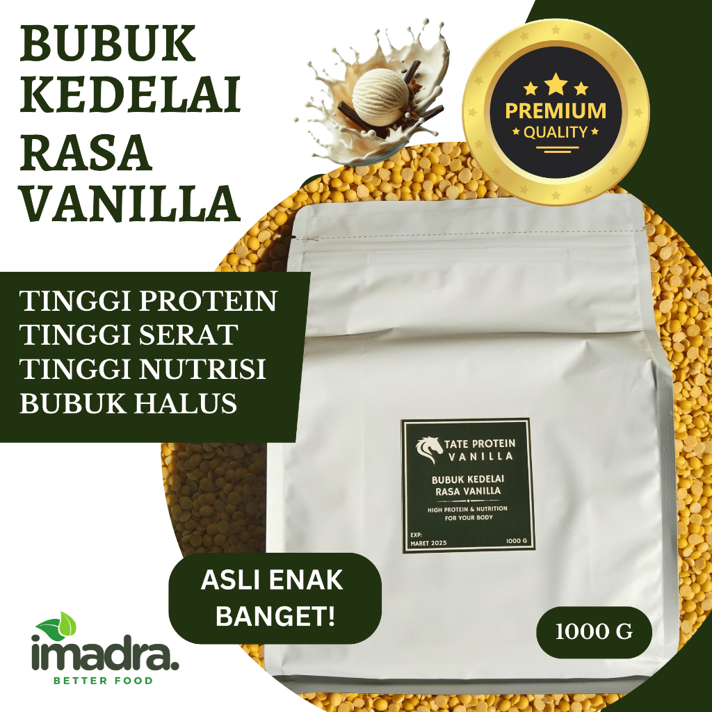 

Soya Protein | Protein Kedelai | Soya Powder | Bubuk Kedelai Vanilla Coklat 1000 Gr | 1 Kg