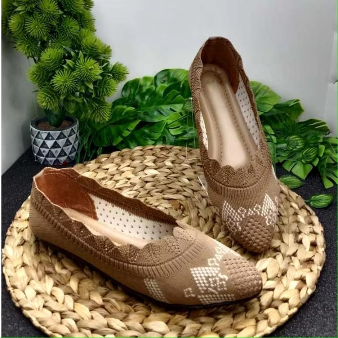FlatShoes Sepatu Wanita Balet Rajut Karet Import Kekinian