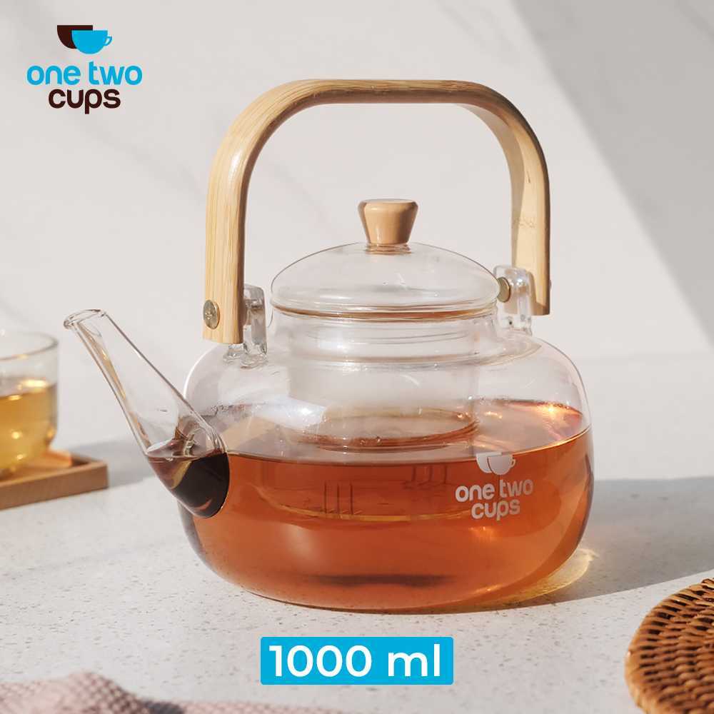 Teko Kaca Masak Air Gagang Kayu Teko Pitcher Tahan Panas Api Dengan Saringan Filter Teh Teapot Glass
