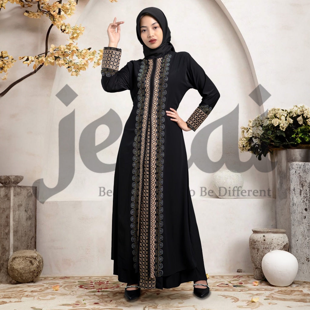 DISKON JENAI GAMIS ABAYA TURKEY HITAM TERBARU MEWAH DAN ELEGAN