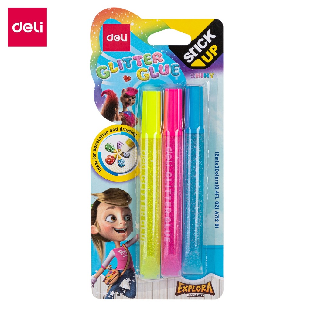 

Deli Glue Stick Glitter Lem Kertas Glitter Neon 12ml Isi 3 Pcs