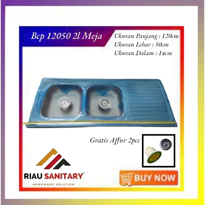 bak cuci piring 2 lubang sayap 120x50 sink meja kitchen sink 2 bowl + affur 2pcs