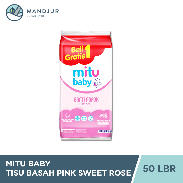 Mitu Tissue Basah Ganti Popok Pink isi 50 Lembar - Tisu Basah Mitu Sweet Rose
