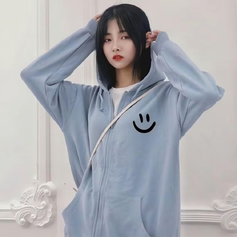 Jaketin Aja - Zip Hoodie SMILE ( S - 6XL ) Jaket Korean Style Happy Smiley Big size M L XL XXL 3XL 4